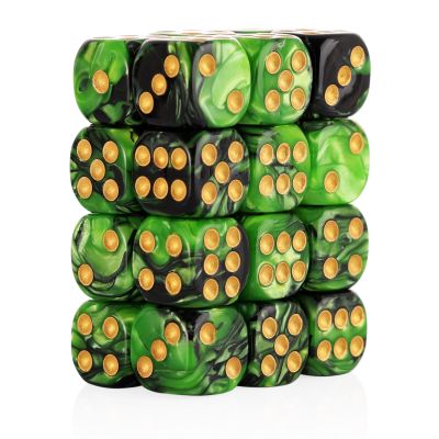 24 of Pack 16MM 6 Sided Dice Set,Two Colours D6 Game Dice Set, 6 Sided Standard Dices for Yahtzee, Bunco or Teaching Math,with Portable Dice Pouch(Green and Black)
