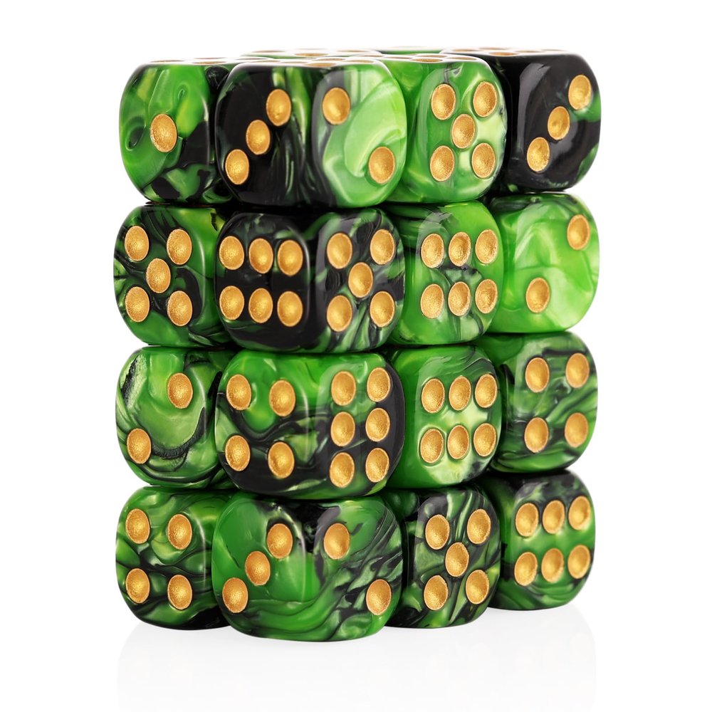24 of Pack 16MM 6 Sided Dice Set,Two Colours D6 Game Dice Set, 6 Sided Standard Dices for Yahtzee, Bunco or Teaching Math,with Portable Dice Pouch(Green and Black)
