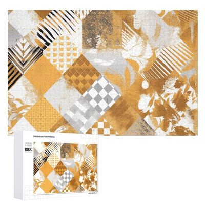 1000 PCS Jigsaw Puzzle for Adults Personalized Picture Puzzle Golden Plaid Pattern Customized Wooden Puzzle for Family, Birthday, Wedding, Game Nights Gifts, 20.4"x15"