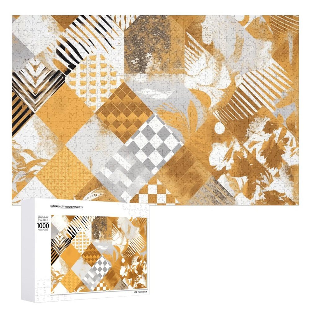 1000 PCS Jigsaw Puzzle for Adults Personalized Picture Puzzle Golden Plaid Pattern Customized Wooden Puzzle for Family, Birthday, Wedding, Game Nights Gifts, 20.4"x15"
