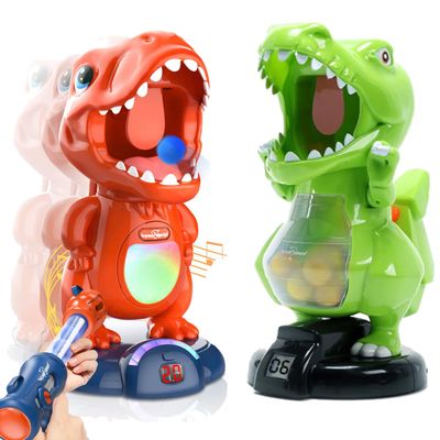 EagleStone Dinosaur Shooting Toys for Boys 5 6 7 8 9 Years Old, Electronic Kids Target Games w/Air Pump Gun, LCD Score Record, Sound, 24 Foam Balls, Birthday Party Favor, for Toddlers