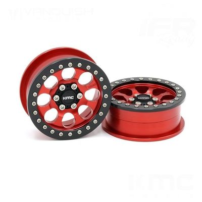 Vanquish Products 2.2 Aluminum KMC KM237 Riot Beadlock Wheels Red Anodized (2)