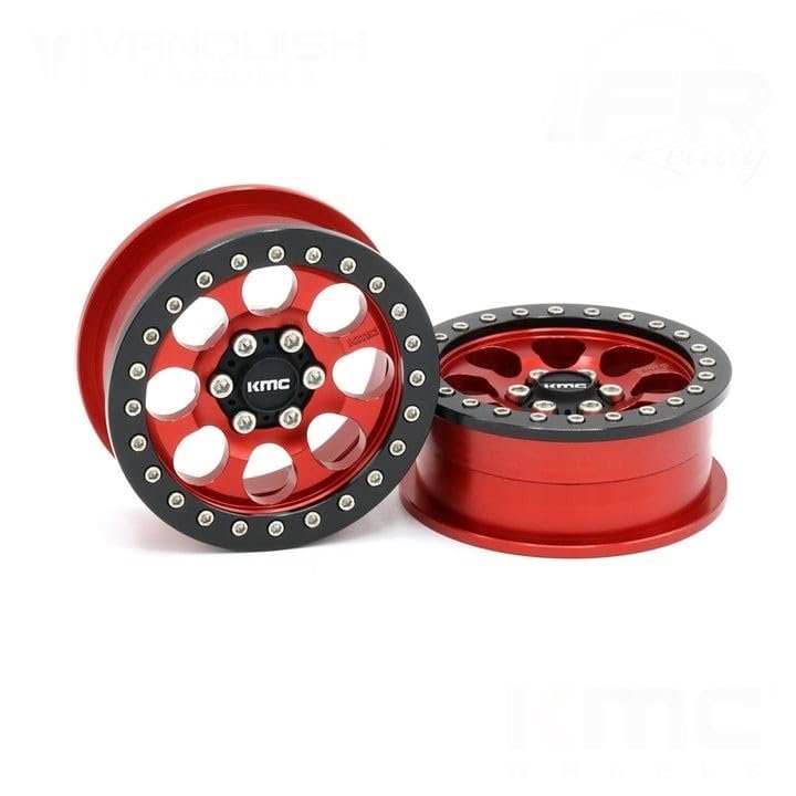 Vanquish Products 2.2 Aluminum KMC KM237 Riot Beadlock Wheels Red Anodized (2)