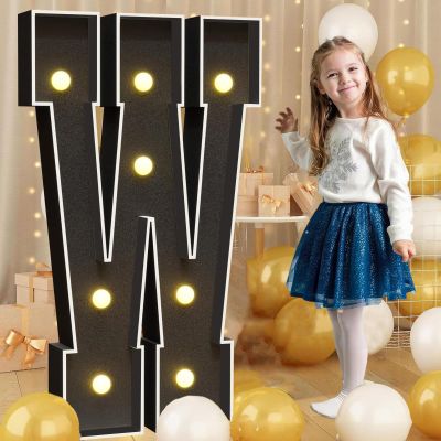 LED Marquee Light Up Letters Giant Mosaic Numbes Sign for Baby Shower Birthday Engagement Wedding Bar Home Black Party Decoration DIY Pre-Cut Frame Kit(Letter W,100cm/3FT)