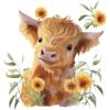 Cow with Sunflowers Fabric Square Quilt Block Panel for Sewing Quilting Crafting HCFP74966 (8x8 inches) view 1