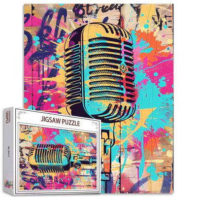 1000 Piece Jigsaw Puzzles for Adults Banksy Graffiti Microphone Painting Jigsaw Puzzle Retro Colorful 1000 Pieces Puzzles Game Colorful Musical Wall Decor DIY Craft Puzzle Retro Microphone Art