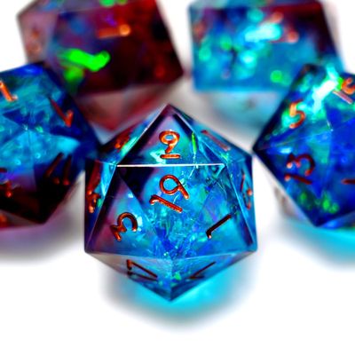 5 Pieces D20 Dice 21MM 20 sideds DND Resin Sharp Edged Resin Dice for Dungeons and Dragons, RPG, MTG Polyhedral (Red + Blue)