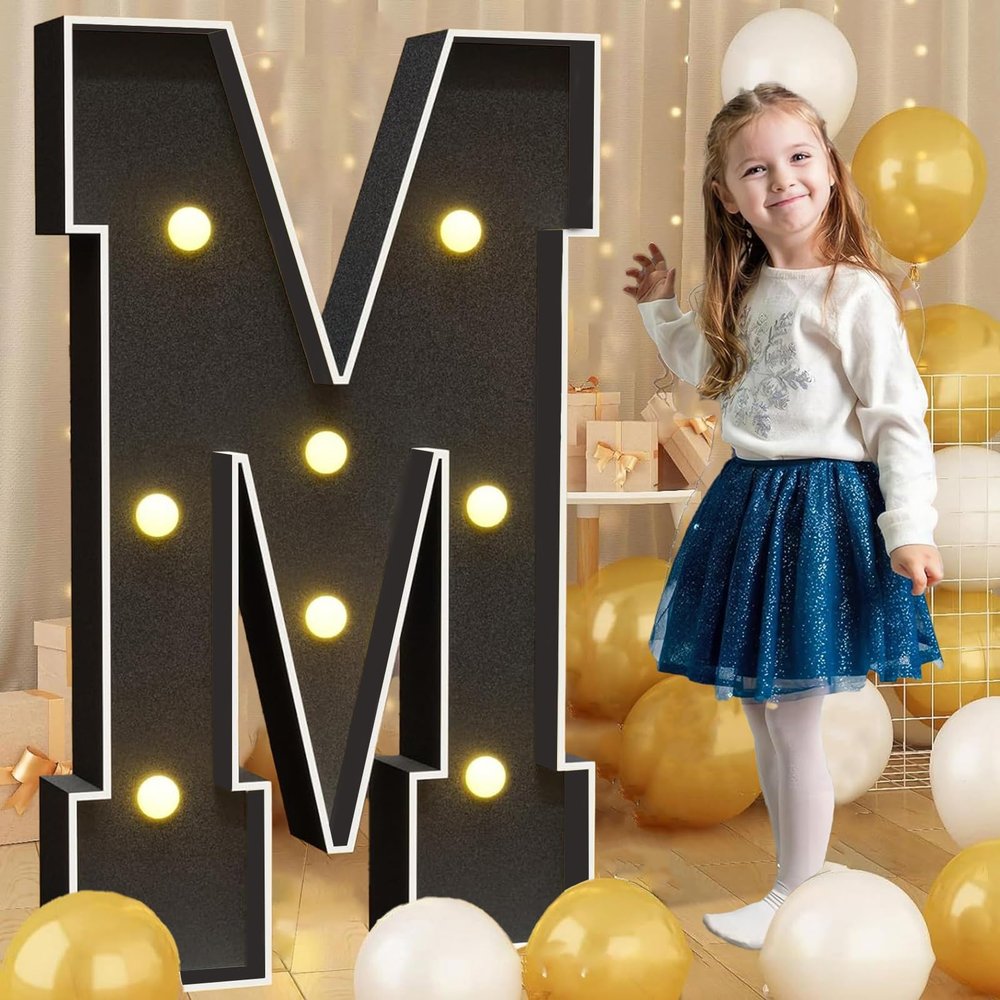Dasgina Marquee Light up Number Sign Black Marquee Letters with LED Lights Giant Mosaic Frame Letter for 18th Birthday Party Foam Board DIY Anniversary Decorations(Letter M,100cm/3FT)