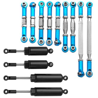 9Pcs Metal Pull Rod Steering Servo Link Linkages Swing Arm Tie Rod Upper Suspension Ends & Front Rear Shock Absorber Internal Spring Suspension Damper