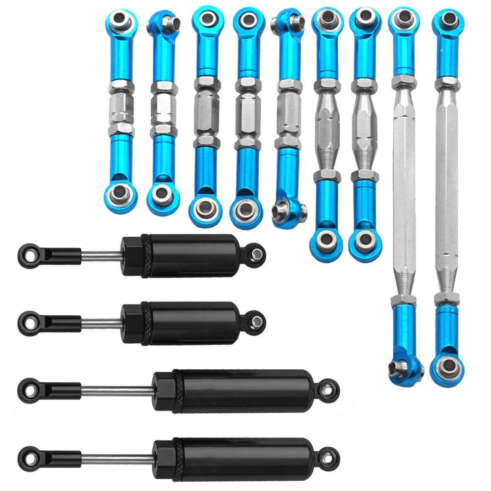 9Pcs Metal Pull Rod Steering Servo Link Linkages Swing Arm Tie Rod Upper Suspension Ends & Front Rear Shock Absorber Internal Spring Suspension Damper