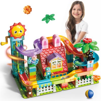 Ysityum Marble Run Building Blocks Toy - 2 in 1 Compatible Blocks Models with 6 Marble Balls, Montessori Educational Race Track Building Block Set, Classic Blocks STEM Toy for Kid Boys Girls (118PCS)