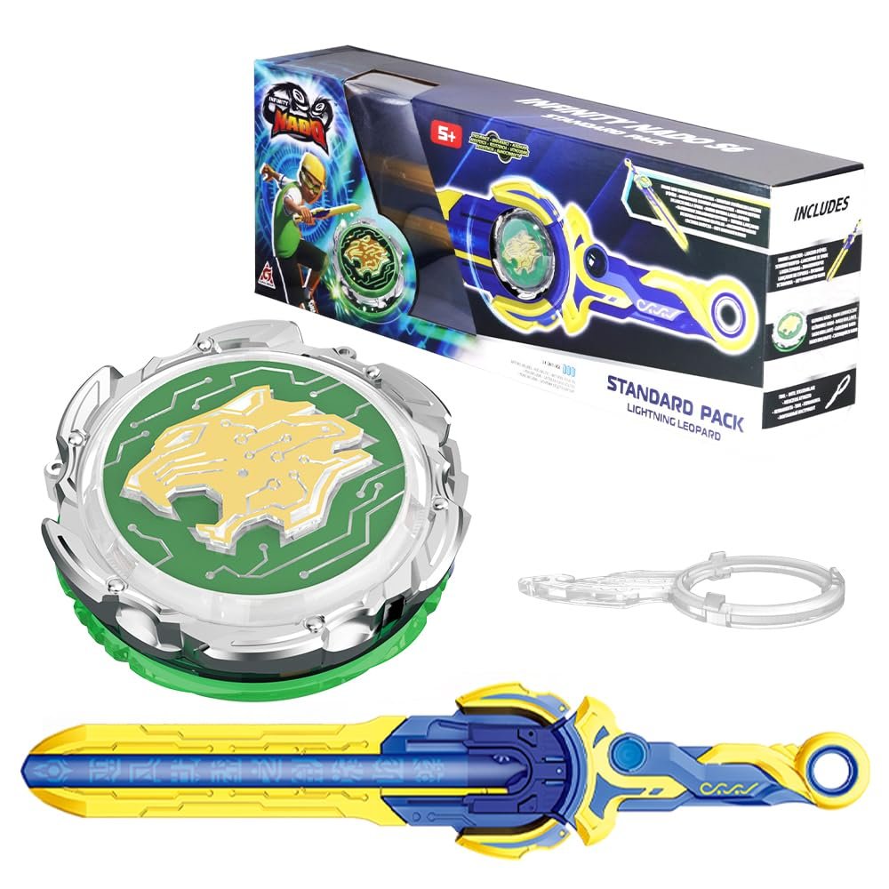 INFINITY NADO Spinning Top for Boys, Metal Battle Tops Sword Launcher, Battling Tops for Boys Girls 5 6 7 8 9 10 11 12 Years, Standard Pack Lightning Leopard