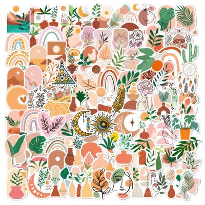 100 Pcs Bohemian Aesthetic Stickers for Teens, Adults, Boys & Girls - Waterproof Vinyl Decals for Laptop, Water Bottles, Tech, Cars Travel Gear - Trendy Boho Sticker Pack (DIY Crafts, Phone, Flasks)