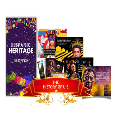 65-PCS Heritage History Month Decor & Educational BDL | Trivia, Flashcards, Posters & Banner | in Arts & Culture, Sports, STEM, Activism & More (Hispanic Heritage History)