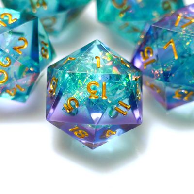 5 Pieces D20 Dice 21MM 20 sideds DND Resin Sharp Edged Resin Dice for Dungeons and Dragons, RPG, MTG Polyhedral (Azure + Purple)