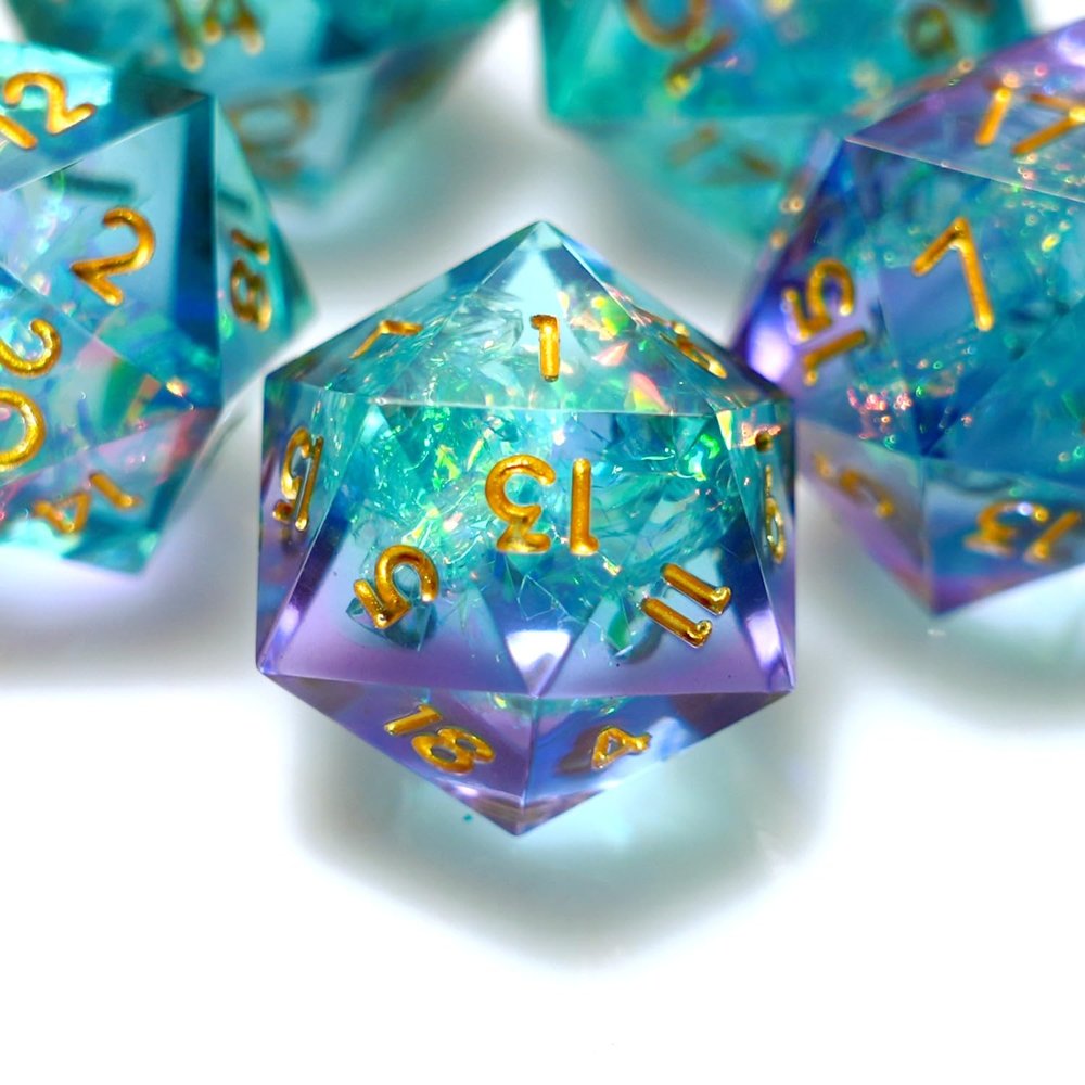5 Pieces D20 Dice 21MM 20 sideds DND Resin Sharp Edged Resin Dice for Dungeons and Dragons, RPG, MTG Polyhedral (Azure + Purple)