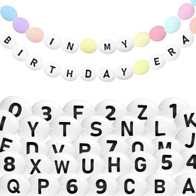 107 Pcs Friendship Bracelet Link Balloon Birthday Garland Kit 10 Inch Number Letter White Linking Balloons Banner for Music Fans Popular Singer Photo Backdrop Tour Party DIY Decoration