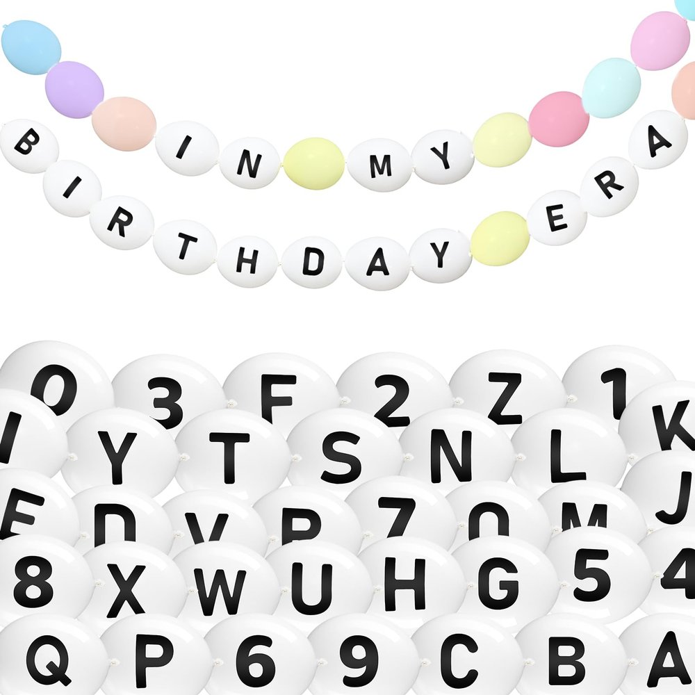 107 Pcs Friendship Bracelet Link Balloon Birthday Garland Kit 10 Inch Number Letter White Linking Balloons Banner for Music Fans Popular Singer Photo Backdrop Tour Party DIY Decoration