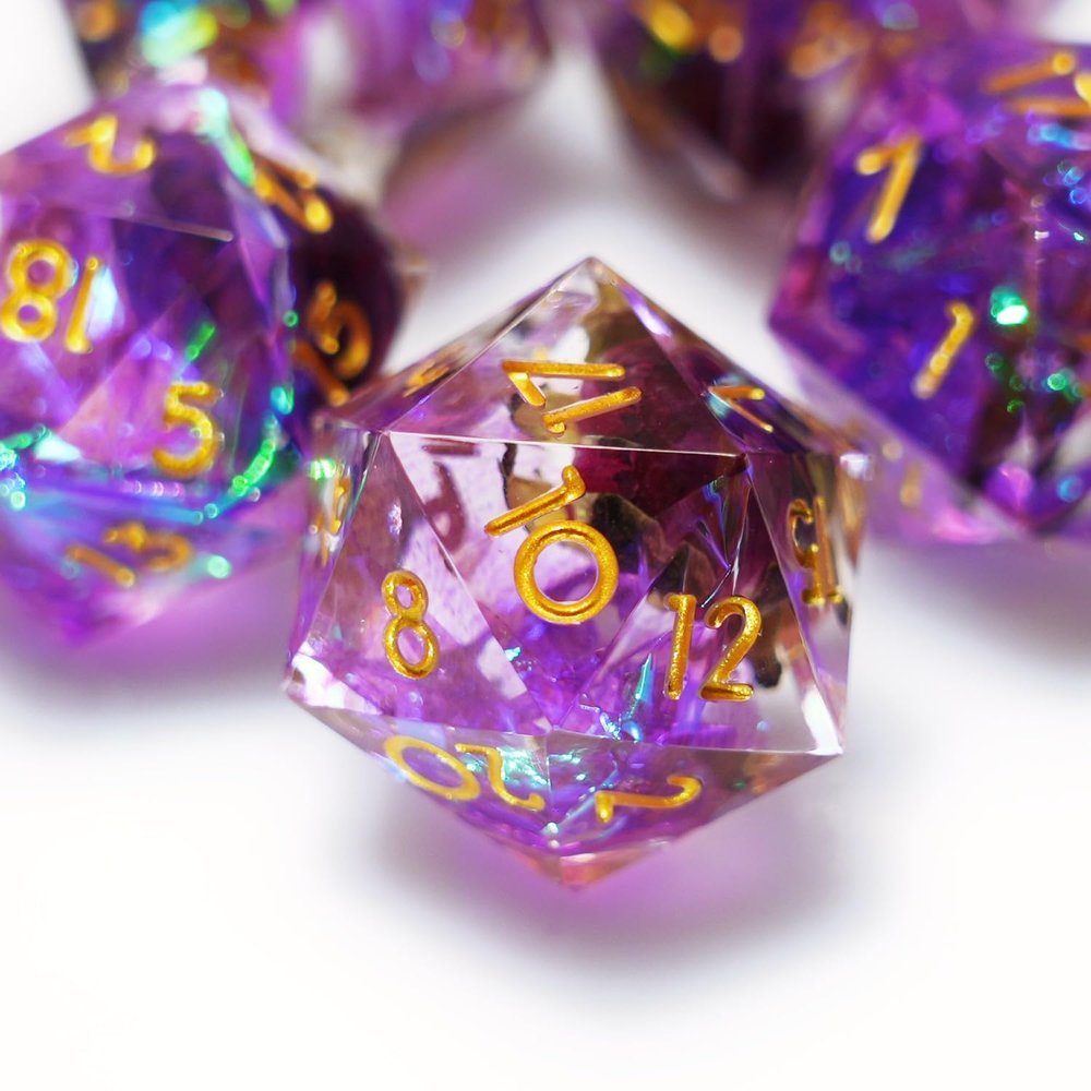 5 Pieces D20 Dice 21MM 20 sideds DND Resin Sharp Edged Resin Dice for Dungeons and Dragons, RPG, MTG Polyhedral (Purple + Rose)
