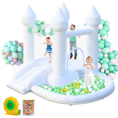 AONESY White Bounce House, Inflatable Bounce House with Ball Pit & Slide, Kids Indoor Bounce House Portable Fun House Outdoor Bounce House with Blower for Birthday Party, Wedding Decor