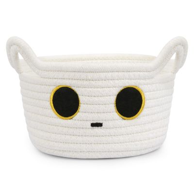 Hkojewp Small Storage Cute White Cat Cotton Rope Woven Basket for Nursery, Blanket Basket Organizer With Ears Toy Storage Bin Box 8.54.5 inches