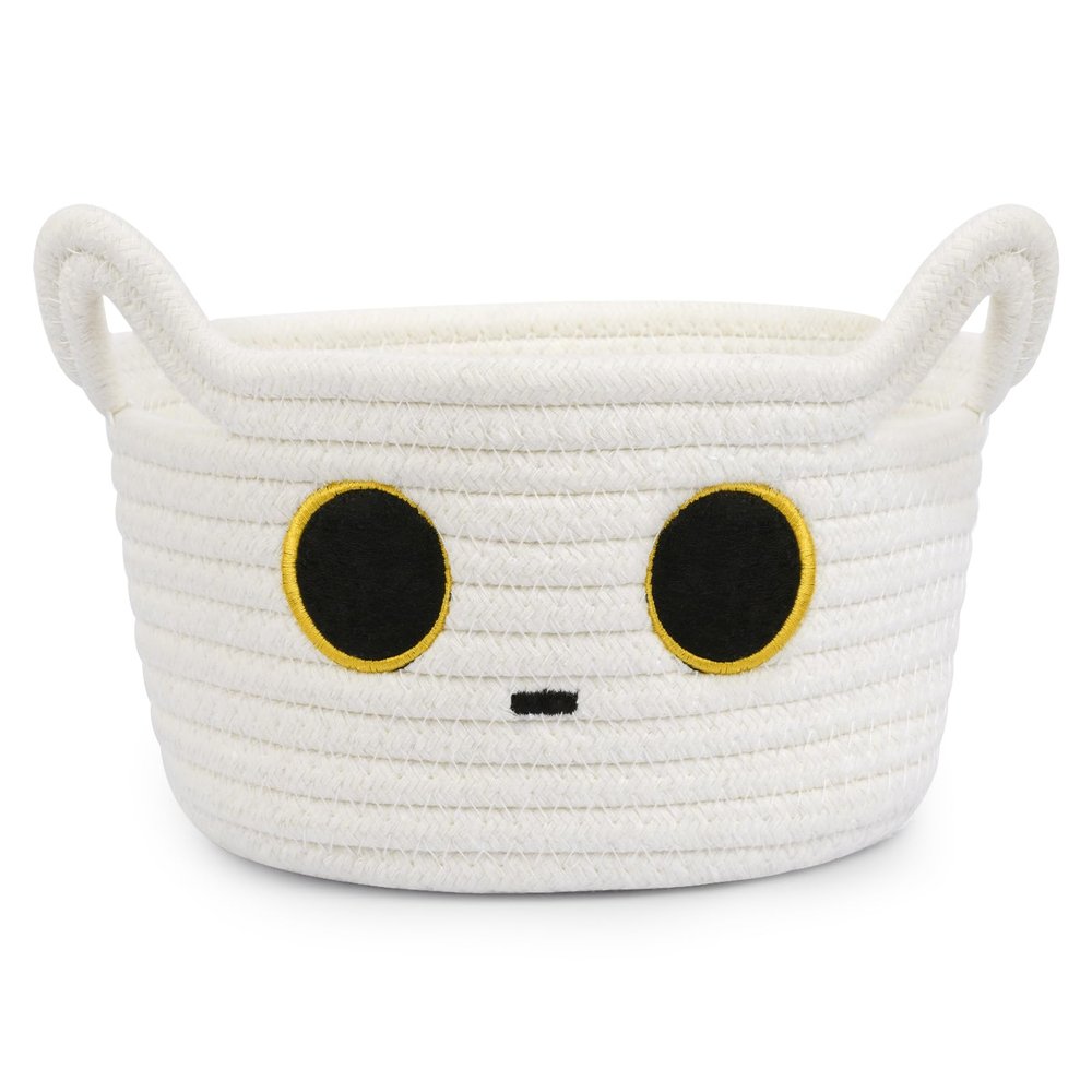 Hkojewp Small Storage Cute White Cat Cotton Rope Woven Basket for Nursery, Blanket Basket Organizer With Ears Toy Storage Bin Box 8.54.5 inches