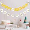 2Pcs Daisy Happy Birthday Banner Daisy Garland for Decoration Daisy Groovy Boho Party Banners Floral Banner Paper Flower Garland Hippie Daisy Birthday Party Decorations Groovy Decor Party Supplies view 1