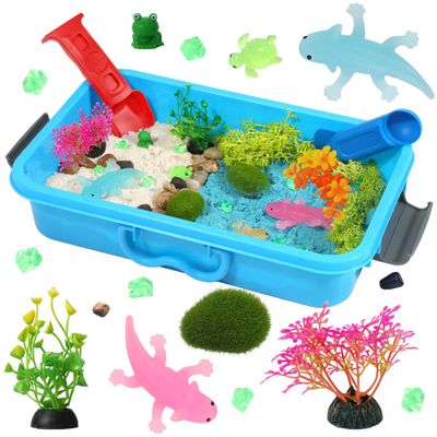 AGENTLAN Axolotl Sensory Bin,Axolotl Sensory Toys with Play Sand for Toddlers Boys and Girls, Kids Toys Gift Sand Kit for Age 3 4 5 6 7 8