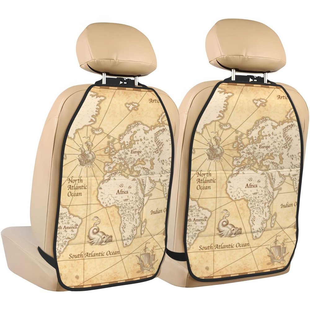 Xiso Ver Car Kick Mats for Kids Back Seat Cover(2 Pk) Seat Back Protector from Scratches and Dirt-World Map (2)