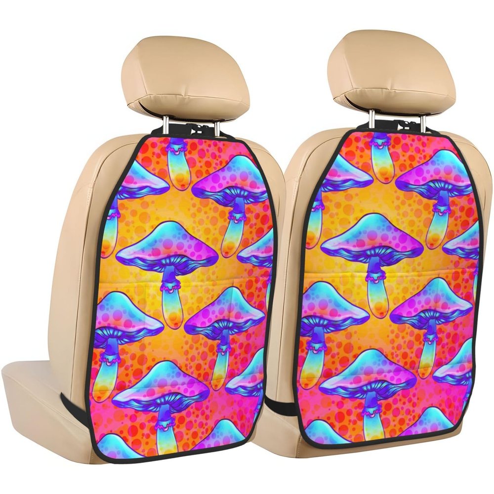 Xiso Ver Car Kick Mats for Kids Back Seat Cover(2 Pk) Seat Back Protector from Scratches and Dirt-Magic Mushrooms