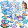 Hohosunlar Tea Party Set for Little Girls Toys, Princess Tin Tea Set for Kids with Teapot, Tea Cups, Play Food Dessert, Jewelry & Carrying Case, Christmas Birthday Gift for Girls 3 4 5 6 7 8 Year Old view 1