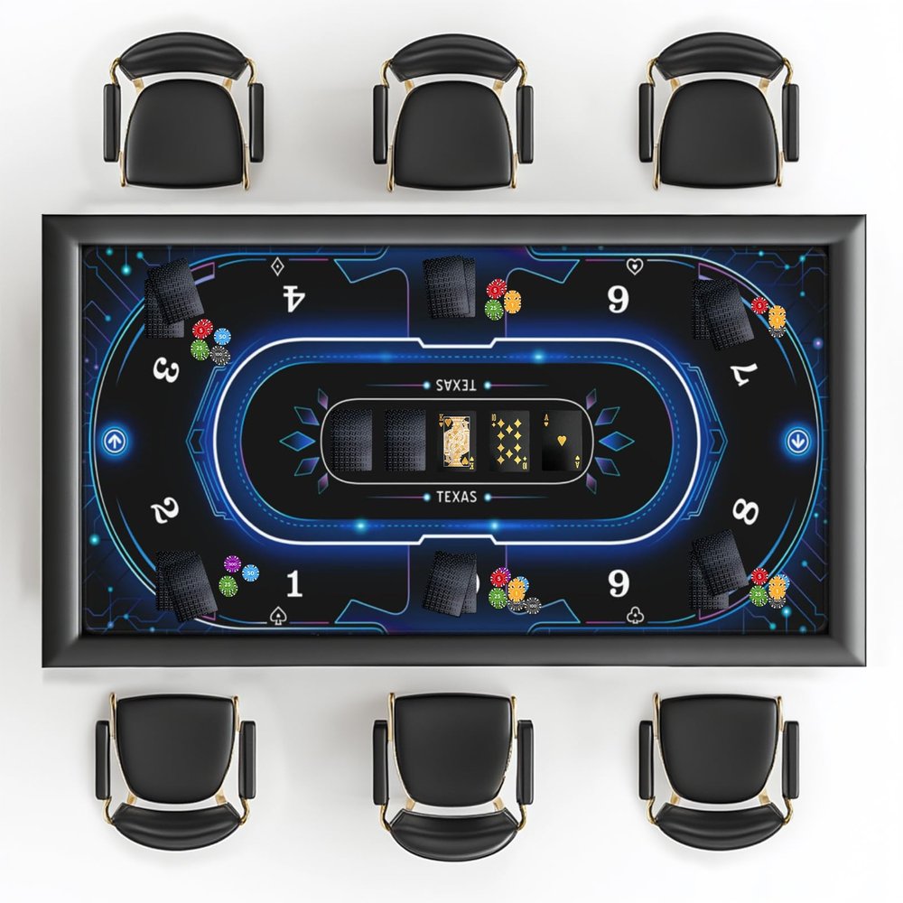 AQQA 70 x 35 Inch Poker Mat, 8-10 Players Texas Hold'em Poker Rubber Mat Poker Topper for Tables, Table Top Mat - Deluxe Playing mat for Casino Night