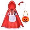 AIMAOMI Little Red Riding Hood Dress Christmas Cosplay Costumes For Girls With Cloak Headband Bag Com Festival Outfit (Red, 14-15 Years) view 1