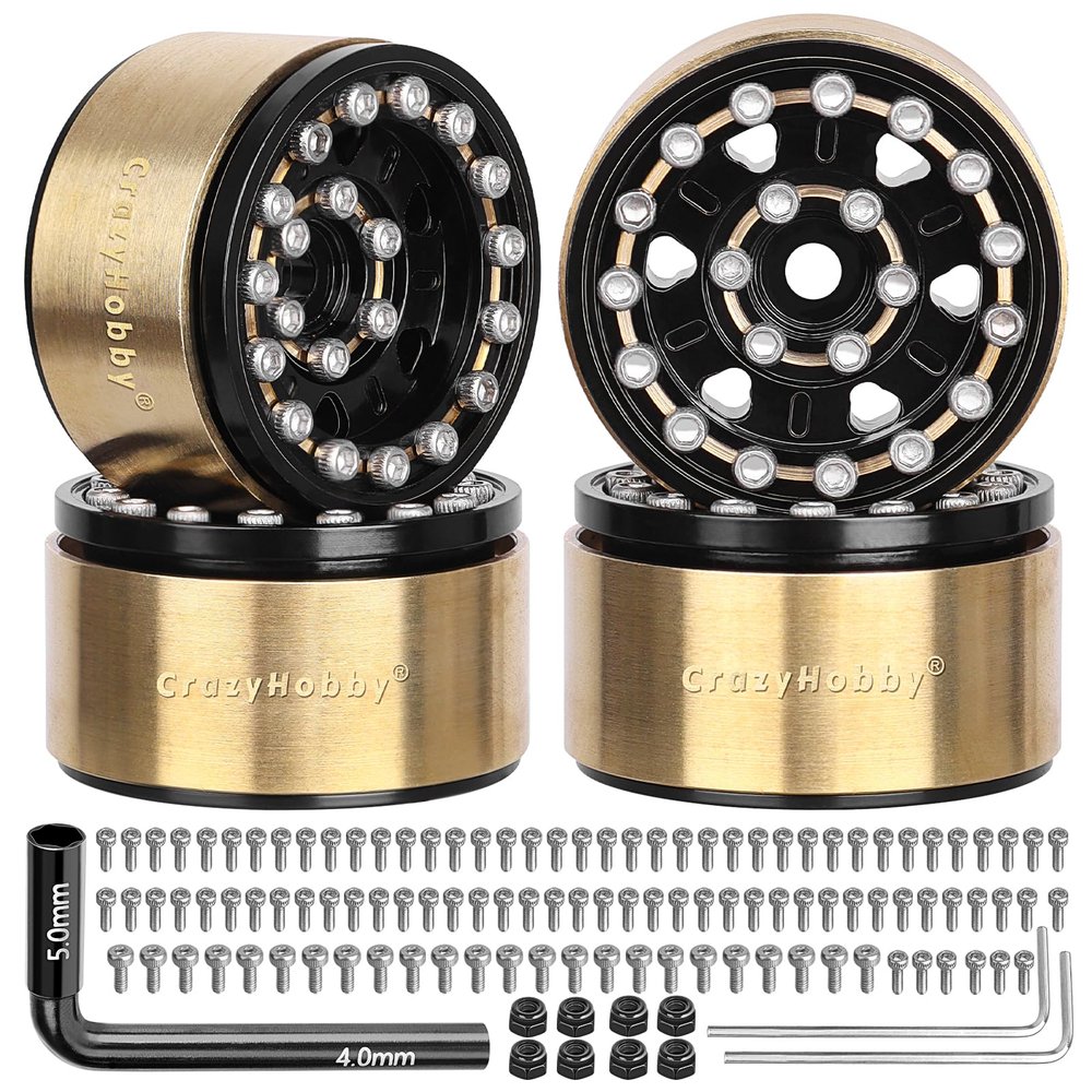 Crazyhobby Brass 1.0 Beadlock Wheels Rims Heavy Duty for 1/18 TRX4M 1/24 Axial SCX24 FCX24 RC Crawler Car Upgrade Parts, 40g/each