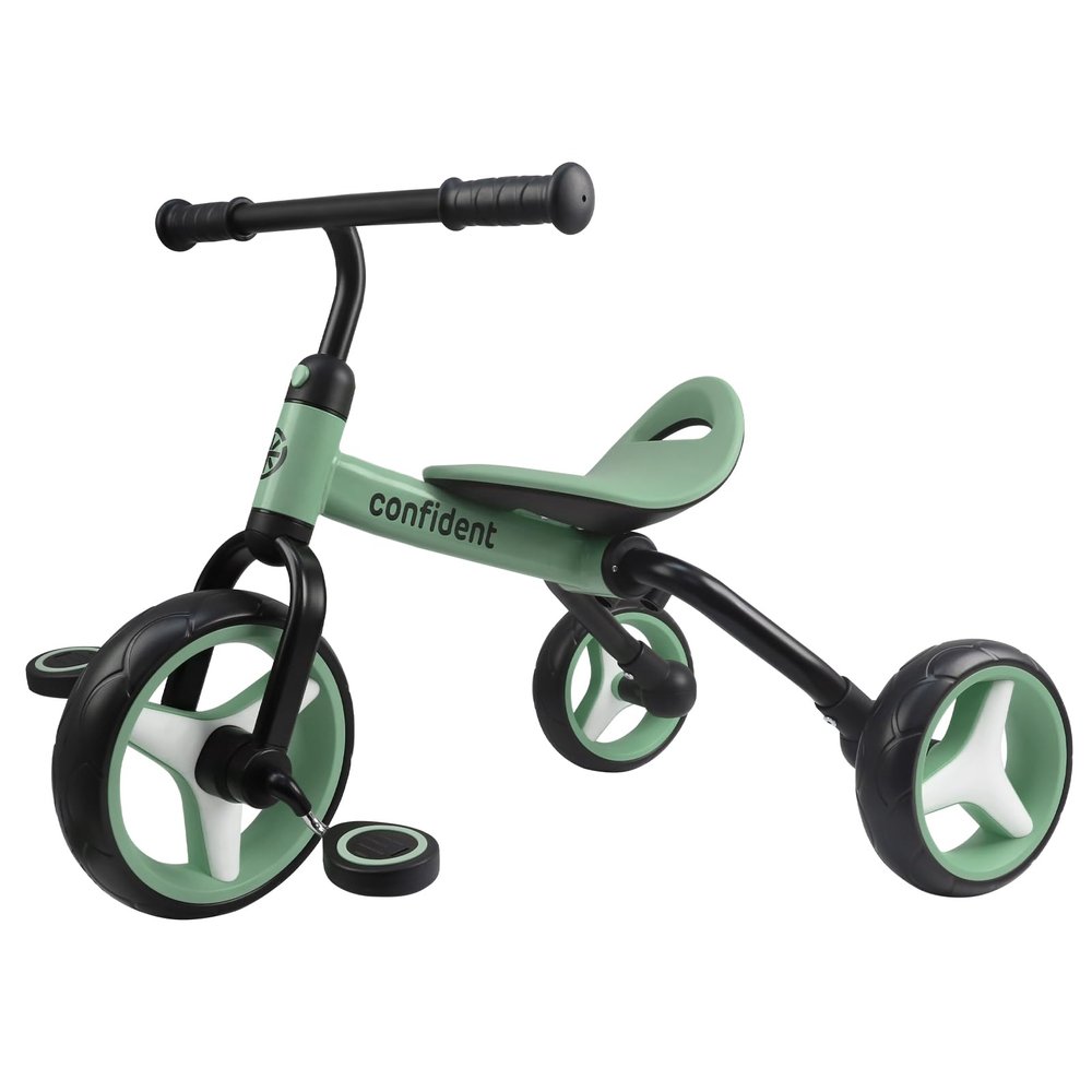 YGJT 4 in 1 Tricycle for Toddlers Age 2-5, Folding Toddler Bike Kids Trike Tricycles with Adjustable Seat and Removable Pedal, Baby Balance Bike Ride-on Toys Gift for Baby Boys Girls Birthday(Green)