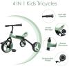 YGJT 4 in 1 Tricycle for Toddlers Age 2-5, Folding Toddler Bike Kids Trike Tricycles with Adjustable Seat and Removable Pedal, Baby Balance Bike Ride-on Toys Gift for Baby Boys Girls Birthday(Green) view 3