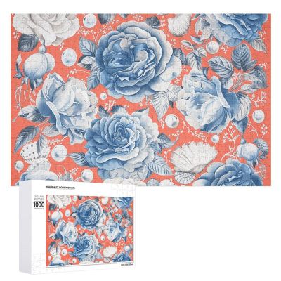 1000 PCS Jigsaw Puzzle for Adults Personalized Picture Puzzle White and Blue Roses Customized Wooden Puzzle for Family, Birthday, Wedding, Game Nights Gifts, 20.4"x15"