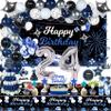 Miidenks 24th Birthday Decorations Set for Men, Navy Blue Silver Black Party Decorations with Birthday Backdrop Banner, Tablecloth, 24 Number Balloons view 1
