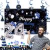 Miidenks 24th Birthday Decorations Set for Men, Navy Blue Silver Black Party Decorations with Birthday Backdrop Banner, Tablecloth, 24 Number Balloons view 4