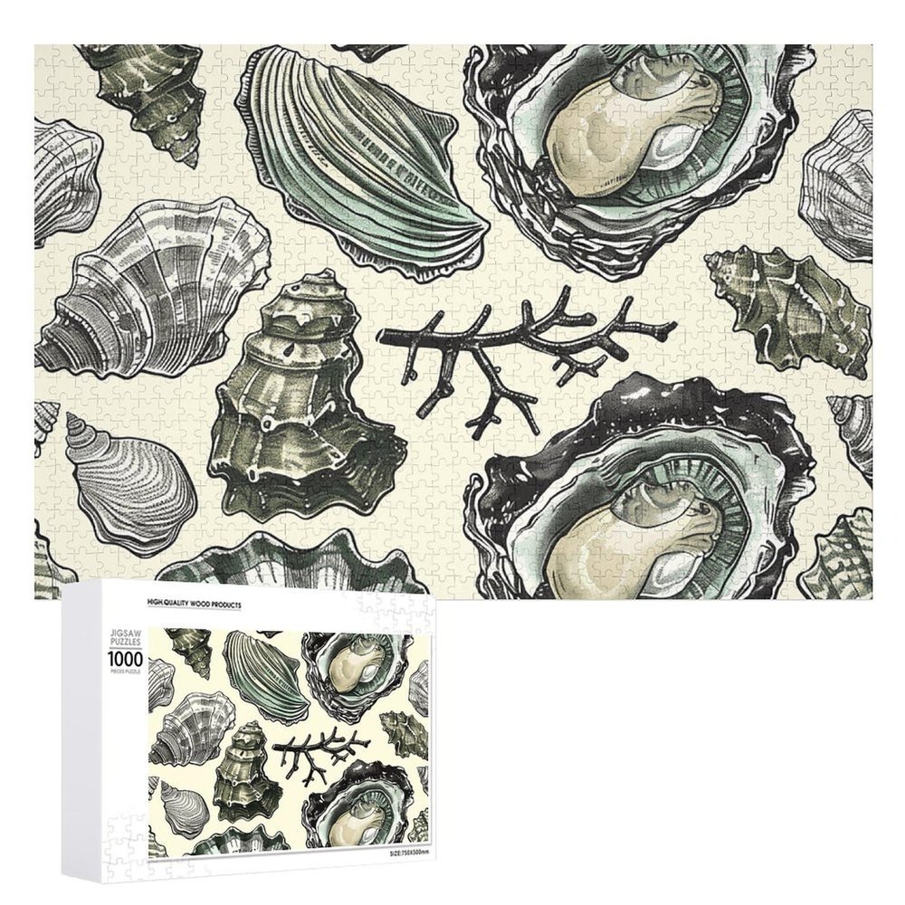 1000 PCS Jigsaw Puzzle for Adults Personalized Picture Puzzle Oysters and Shells Customized Wooden Puzzle for Family, Birthday, Wedding, Game Nights Gifts, 20.4"x15"