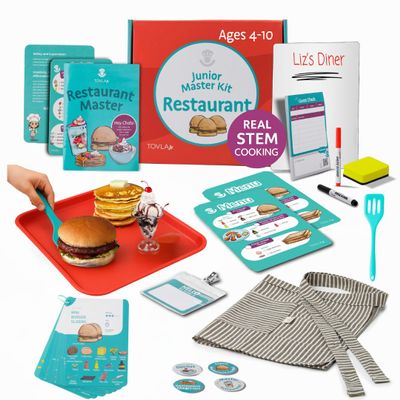 Tovla Jr. Real Restaurant Cooking Set for Kids | Montessori-Inspired STEM Kit for Ages 4+ | Hands-On Cooking Tools, Visual Recipe Cards, Educational Gift for Aspiring Chefs