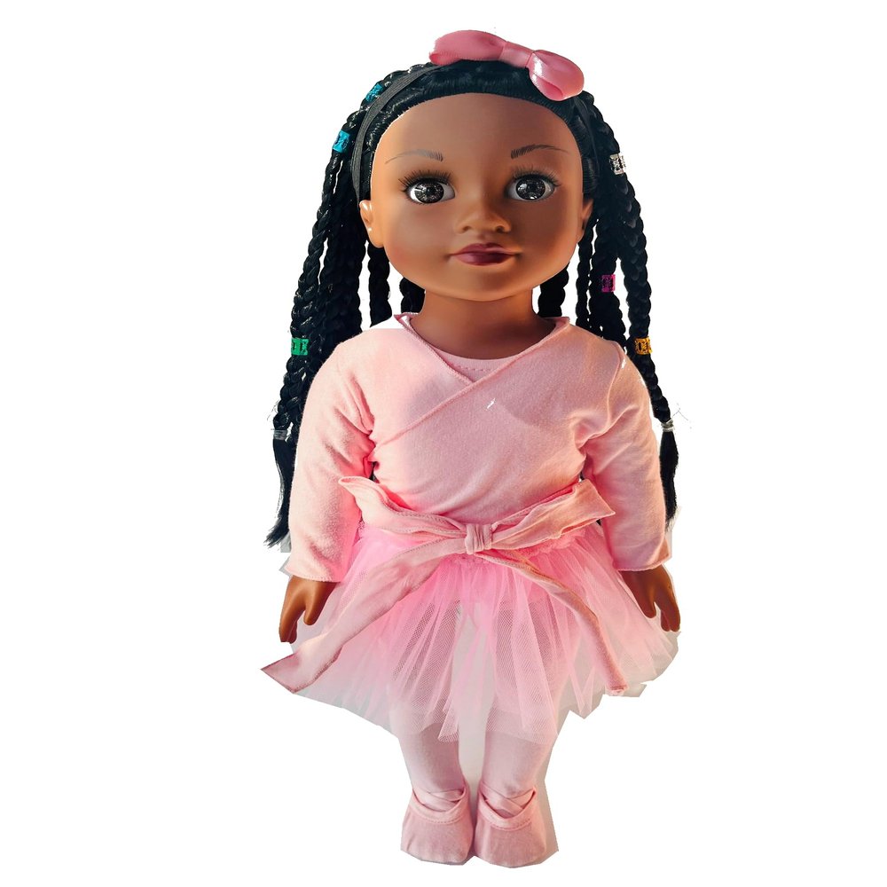 African American Black Girl Dolls - 18 Inch Black Dolls with Curly Afro Hair, Black Brown Doll with Ballerina Dress as for Girls (Ballet with Braid)