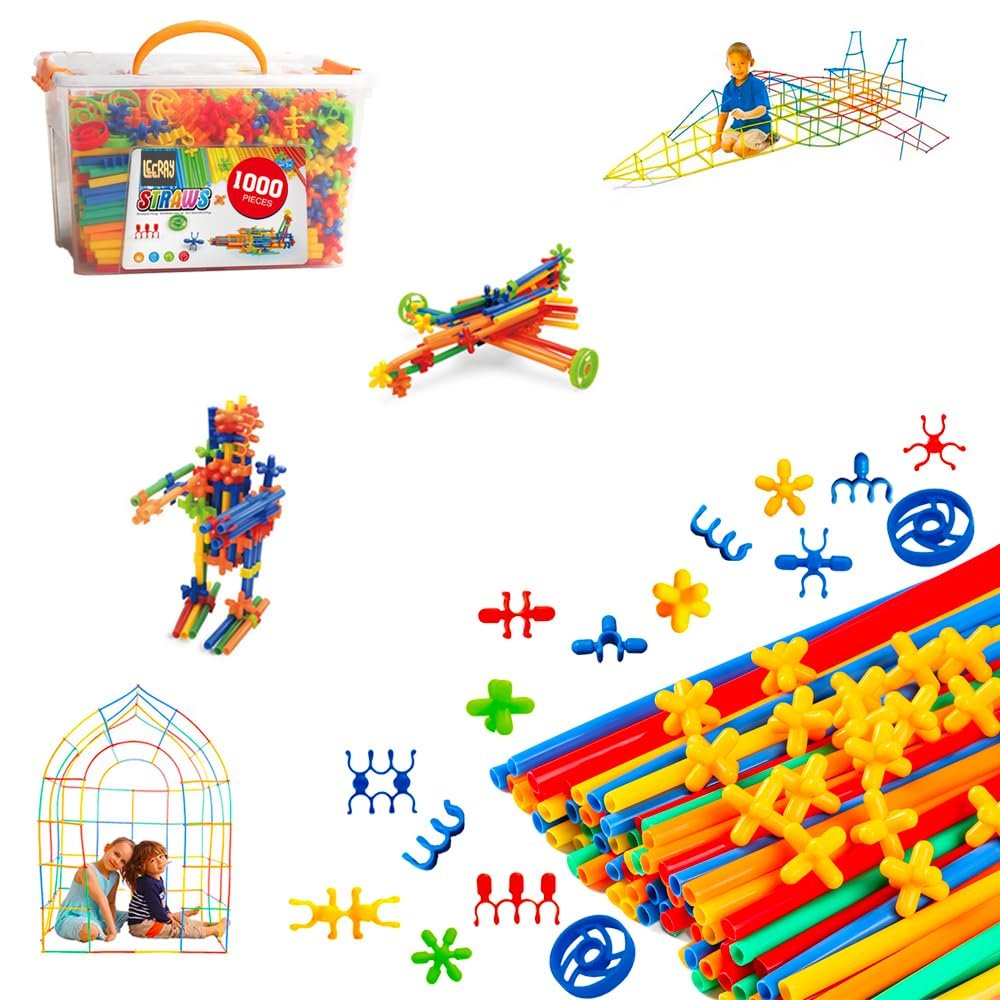 1000 pcs Straw Constructor Building Toys stem building interlocking plastic straw learning & education straw and connector toys engineering stem building games, thin tube blocks kit for kids toys
