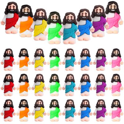 Bememo 25 Pcs Mini Jesus Figurines Bulk Original Design Rubber Mini Jesus Figures to Hide and Seek Religious Gifts Sunday School Baptism Easter Egg Filling(Vibrant Color)