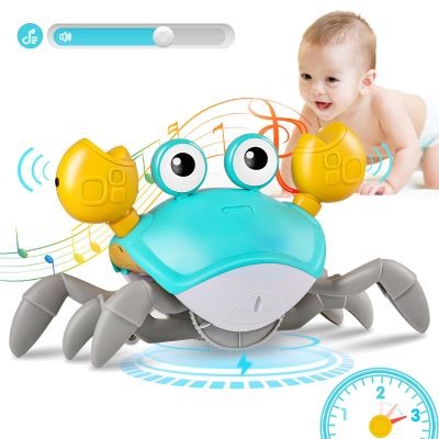 Crawling Crab Baby Toys with Music&Speed Control, Tummy Time Toys for 4 5 6 7 8 9 10 11 Boy Girl Valentines Gifts, Dancing Walking Crawly Crab for Baby Toddler Infant 6-12-18 Months Kid 1-3