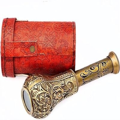 Generic Handmade Royal Pirates Handicraft Dollond London Antique Handheld Telescope with Leather Case Marine Nautical Spyglass Outdoor Activities Home Deco, 6inches, Golden &Brown