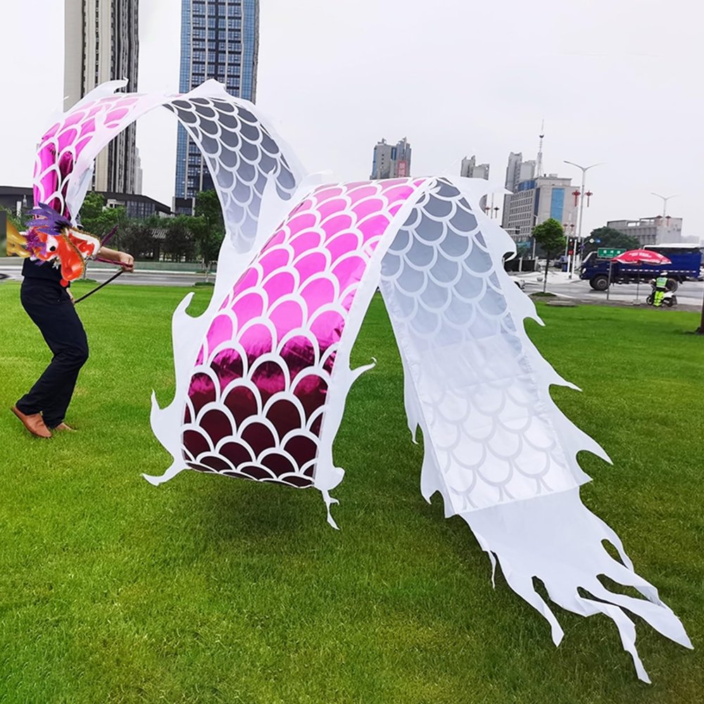 CMYUN Dragon Poi Outdoor Dance Dragon Ribbon Set, 6/8/10m Long 3D Dragon Poi Art Streamer, Portable Flag Twirler for Adults Seniors, Park Fitness Streamer(Purple,Length - 8m/26ft)