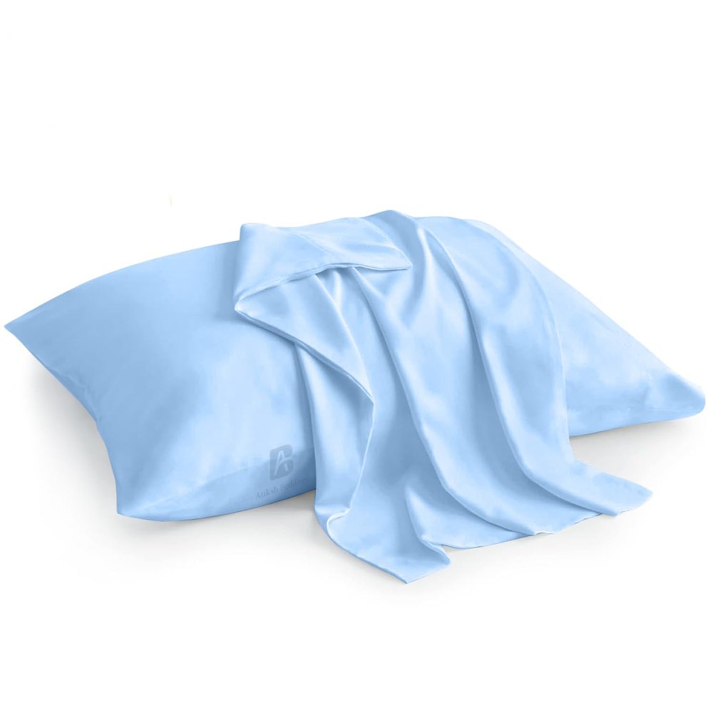 Atiksh Beddings Pack of 2 Toddler Travel Pillow Cases 100% Soft Egyptian Cotton, 600 Thread Count with Zipper Closure for Small Travel Pillowcase 12x16 inch, Light Blue