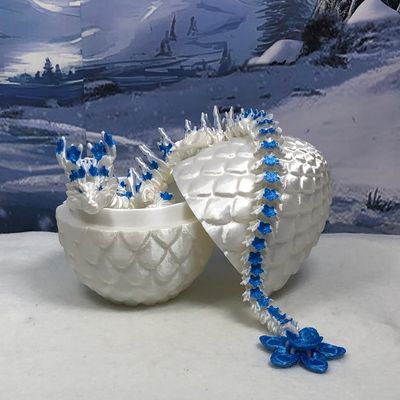 ToysCentral Basics Articulated Cherry Blossom Dragon with Dragon Egg, 12"" White and Blue Cherry Blossom Dragon, Home Decor Executive Desk Toys,Fidget Toys for Autism/ADHD D017-WB, Large