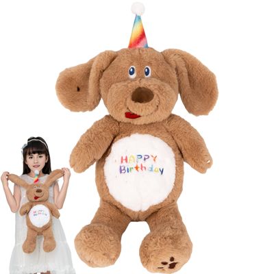 CASAGOOD 8 Inch Beige Dog Stuffed Animals Happy Birthday Dog Soft Apricot Dog Plush Toys Stuffed Doggie Plushies Animal Beige Dog Plush Doll Animal Toy for Kids & Lovers